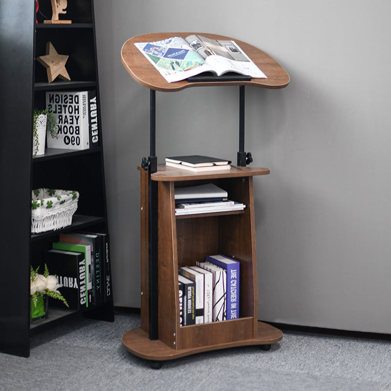 Modern Minimalist Curved Solid Wood Height Adjustable Computer Desk Mobile Standing Desk 2-Tier Storage Shelves For Home Officeslider_item_2